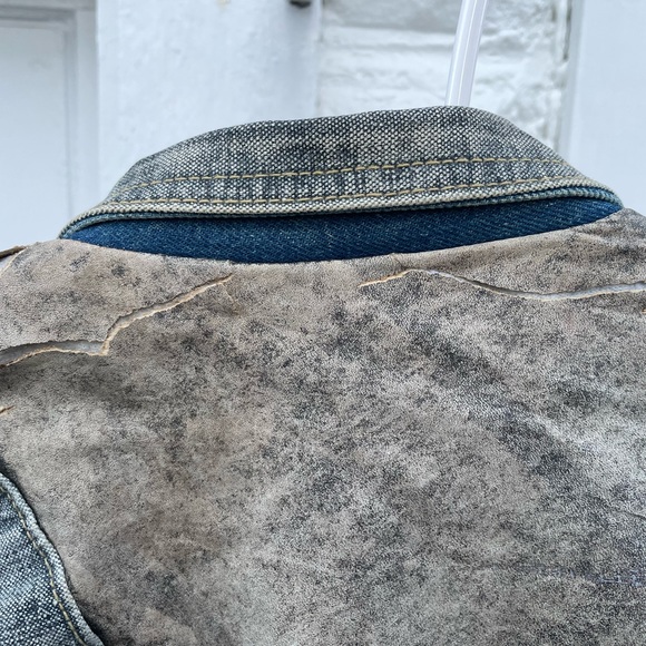 Vintage Guess Marciano Back To The Future Guess 2 Tone Denim Jean Leather Jacket - Picture 5 of 5